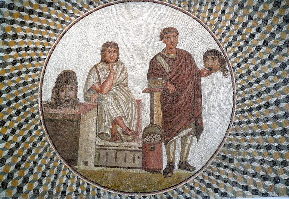Mosaico del poeta: una escena de teatro